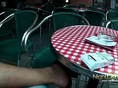 dirty ebony slut gives blowjob outdoors in interracial scene