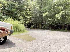 Gay guy strokes monster cock in the woods