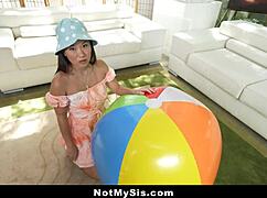 Perv stepbro convinces tiny stepsister Kimmy Kimm to play with his balls.