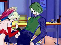harley quinn feels horny during blowjob and handjob leading to cumshot
