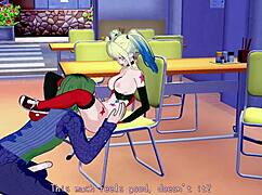 harley quinn feels horny during blowjob and handjob leading to cumshot