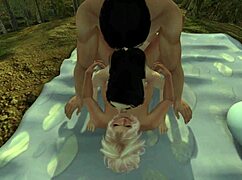 Beautiful woman enjoys anal and oral in outdoor threesome