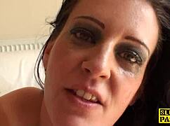 British sub rides cock in intense domination with big tits and stockings