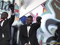 Aiden Aspen Takes Huge Black Cocks In Interracial Blowbang Gangbang. Cumshots Everywhere.