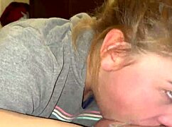 Blonde babe gives sloppy deepthroat for cum in mouth