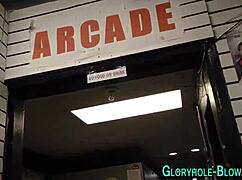 babe sucks gloryhole dick with handjob and facial