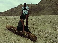 taking the condom off during morning hike with ebony big ass.