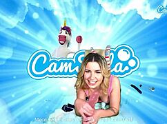 petite blonde teen fingers wet hairy pussy with dildo on webcam, cumming hard