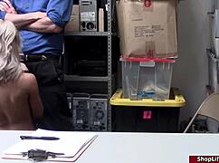 Cop forces sexy thief to suck cock at work