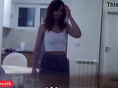 Spying on jeny smith undressing in her miniskirt while she takes nude selfies