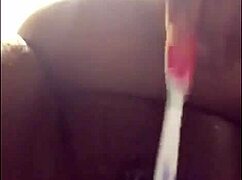 Using his toothbrush, she squirted wet pussy