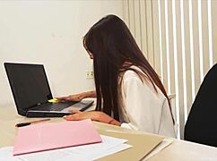 I flash my ass to the boss for a wild bang and salary boost.