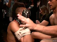 bound ebony babe drilled hard in public