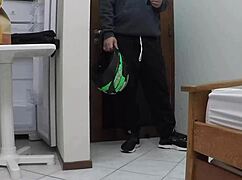 Delivery boy gets intense blowjob from Latina with natural tits