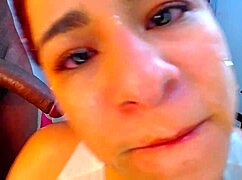 masturbation and cum in face with big tits and monster cock