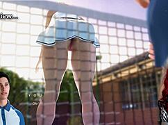 Busty milf sucks big cock in game