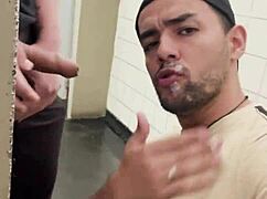 just saw this dude sucking off a construction worker in public toilet