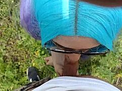 A vulgar student performs blowjob in public park