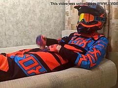 gay motocross biker play in costumes
