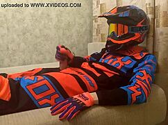 gay motocross biker play in costumes