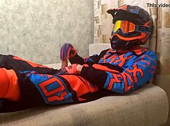 gay motocross biker play in costumes