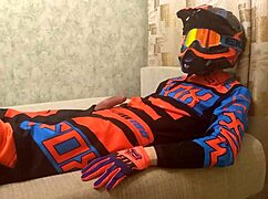 gay motocross biker play in costumes