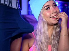 Horny blonde teases boyfriend's cock in boxers.