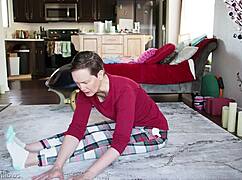 yoga lesson with brunette babe focusing on poses and flexibility in a private session