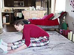 yoga lesson with brunette babe focusing on poses and flexibility in a private session