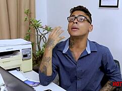 Young tattooed teen fucks boss in pov anal