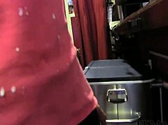 Black haired lesbian getting pussy licked in cafe 😏