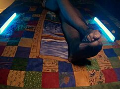 milf housewife's sensual soles and perfect feet peeking through fishnet pantyhose 😍👣