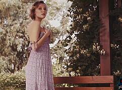 Russian milf strips naked in nature