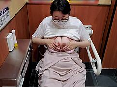 Asian Milf Masturbates In Store Toilet During Shopping