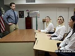 Massive Cock Shared In Wild Classroom Foursome