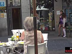 why does this busty slut submit publicly in heels and lingerie for group domination?