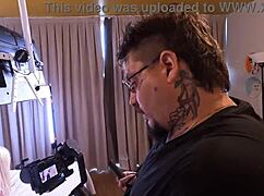 Behind the scenes, blonde slut gets anal and facial 😈