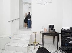 Old Brunette RIDES in Shop Cuckold Scene