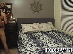 After that steamy workout, nicole rides chad's cock hard for a creampie finish