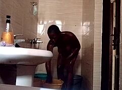 Shower time with sweet kuzy in a reality ebony bathing session