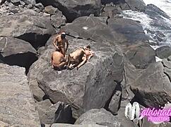 African Crossdressing Gay Bareback on Public Beach in Rio