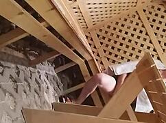 Risky flashing in public spa. Screaming while masturbating on desk 😏