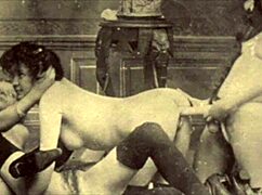 Vintage hairy pussy gets fucked in the age of steam with retro blowjob action