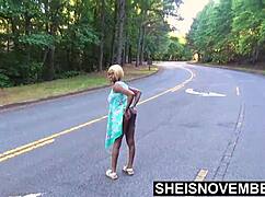 Blonde ebony sucks stranger's cock on road after breakup