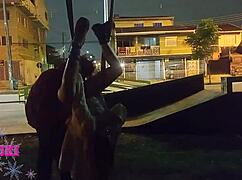 my friends took me to the street for a wild behind-the-scenes adventure with curvy flashing, hairy pussy, and big cock group cum