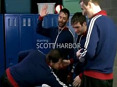 gay guy sucks three cocks in locker room orgy