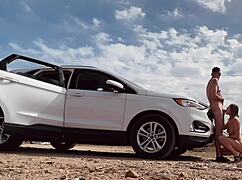 Risky roadside sex with hot naked blonde