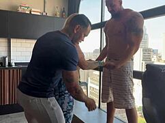 Two Personal Trainers Fuck Blonde Gym Student's Pink Pussy