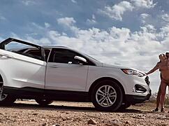 Risky roadside sex with hot naked blonde