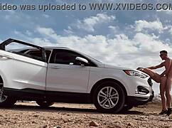 Risky roadside sex with hot naked blonde